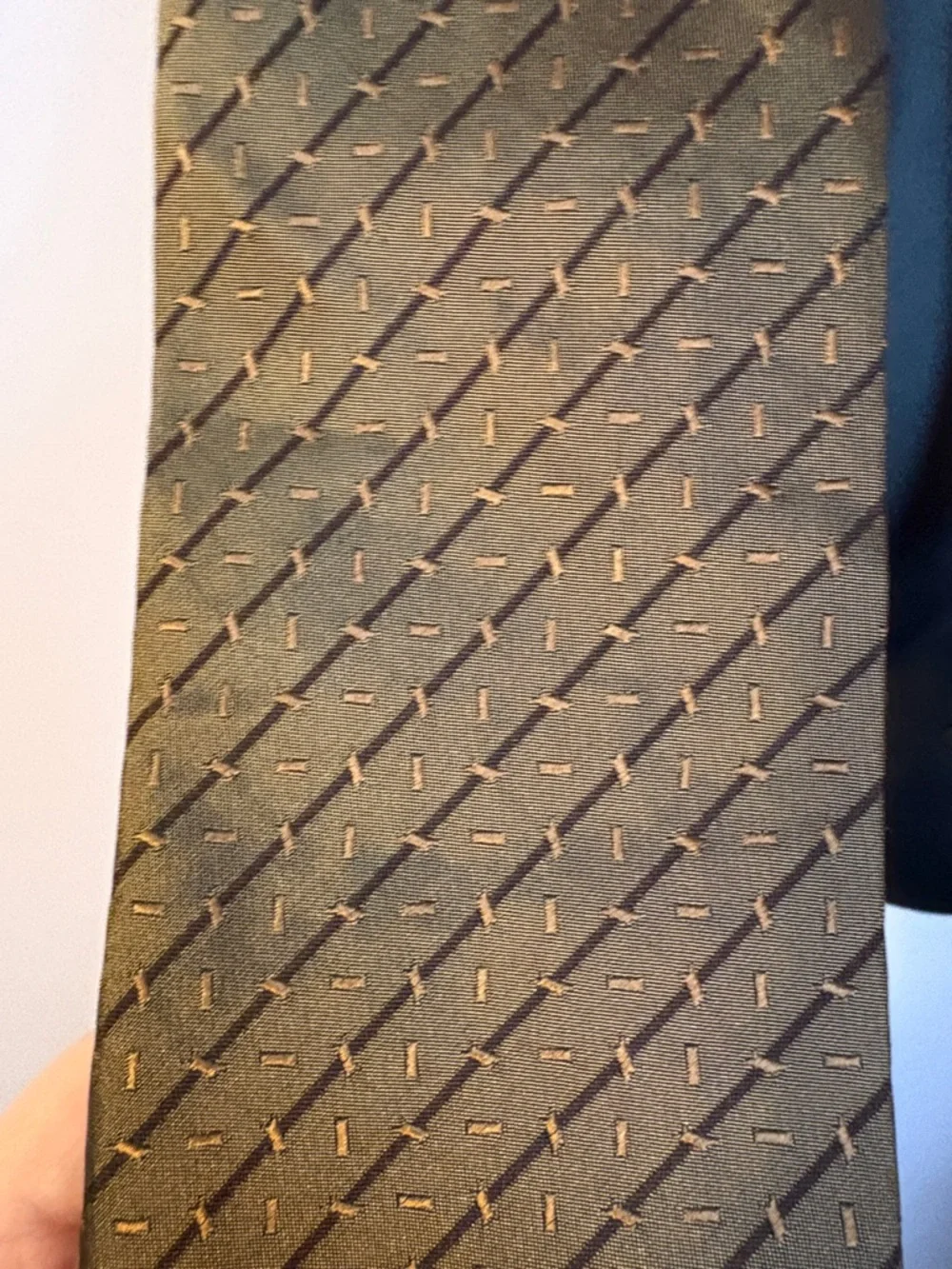 Boss Hugo Boss Satin Metallic Bronze Embroidered Geometric Silk Necktie Tie